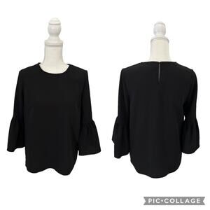 Do & be Black Bell Sleeve Keyhole Back Long Sleeve Blouse Size Small